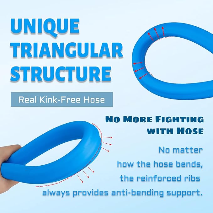 Fevone Kink-Free Garden Hose 75 ft., Flexible and Durable, 3-Sided Prism, Heavy Duty Water Hose, Leak-Free Connections