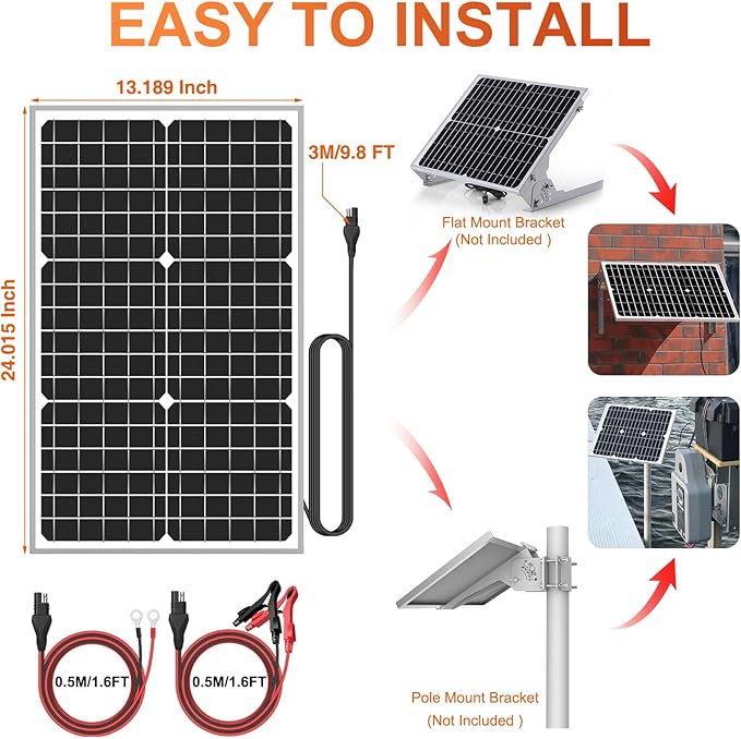 SUNER POWER 12V 30W Solar Battery Charger Maintainer PRO, Built-in UltraSmart MPPT Charge Controller, Waterproof 30 Watt Solar Panel Charging Kit for 12Volt AGM, Deep Cycle, Lead-Acid, Lifepo4 Battery
