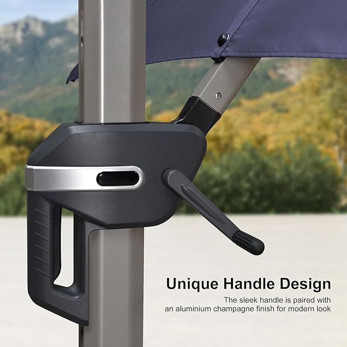 PURPLE LEAF Patio Umbrella with Base Included, 9ft Outdoor Aluminum Cantilever Umbrella with 360° Rotation, Aluminum Large Offset Umbrella for Outdoor Garden Pool, Navy Blue