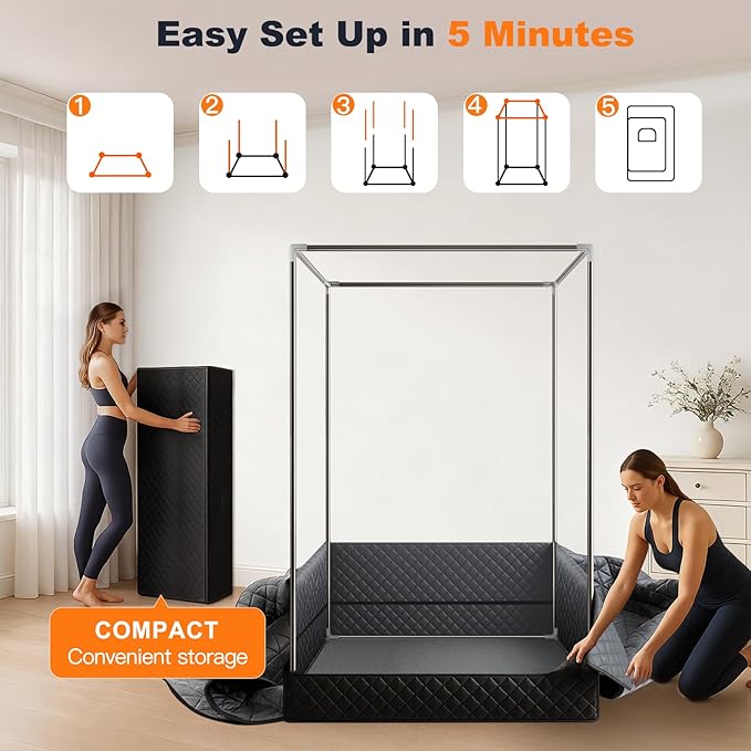 2 Person Sauna Box, Portable Steam Sauna for Home Spa, Relief Muscle Pain, Foldable Sauna Kit with 5-Layer Waterproof, 9 Levels Heat of Saunas Room with 2 Steamers, Oversize Chairs, 5.9' x 4.1' x 3.0'