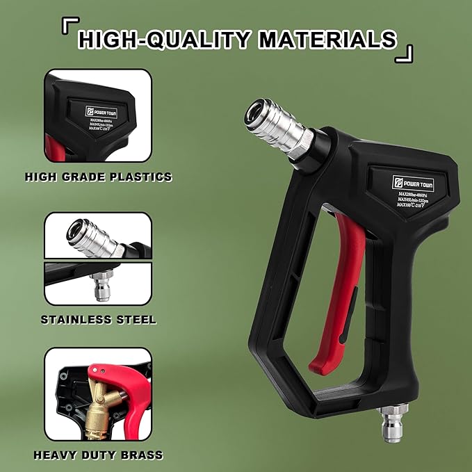Short Pressure Washer Gun with Swivel, 1/4" Automatic Quick Connector Power Washer Handle with 3/8" Swivel Male Plug Coupler, Addition M22-14mm Adapter