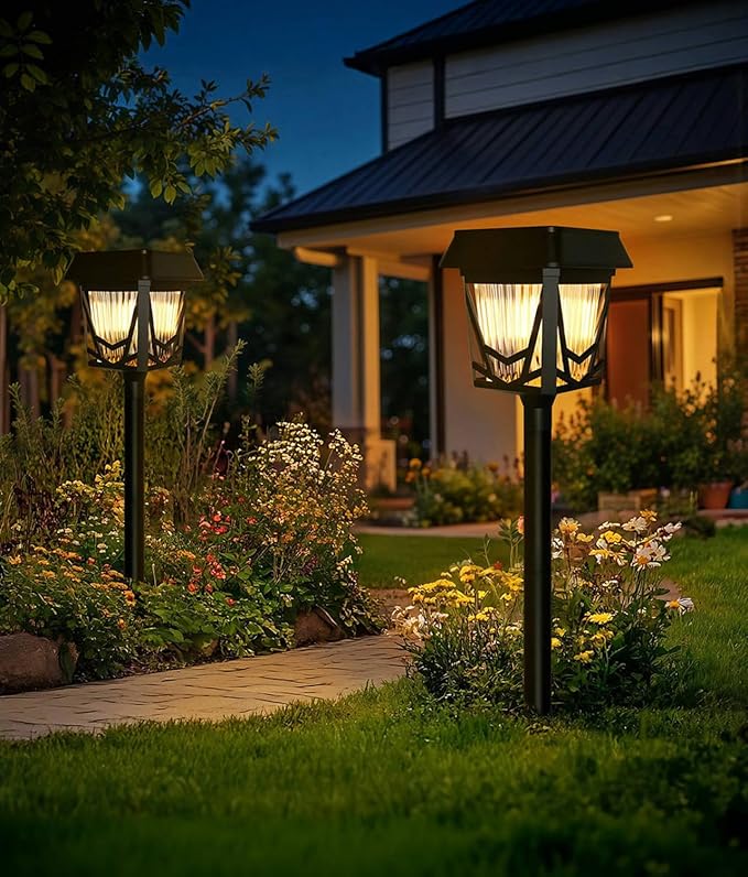 Solar Pathway Lights Outdoor, 6 Pack IP66 Waterproof Garden Solar Lights, 1500mAh Auto On/Off Yard Landscape Walkway Lighting, Black