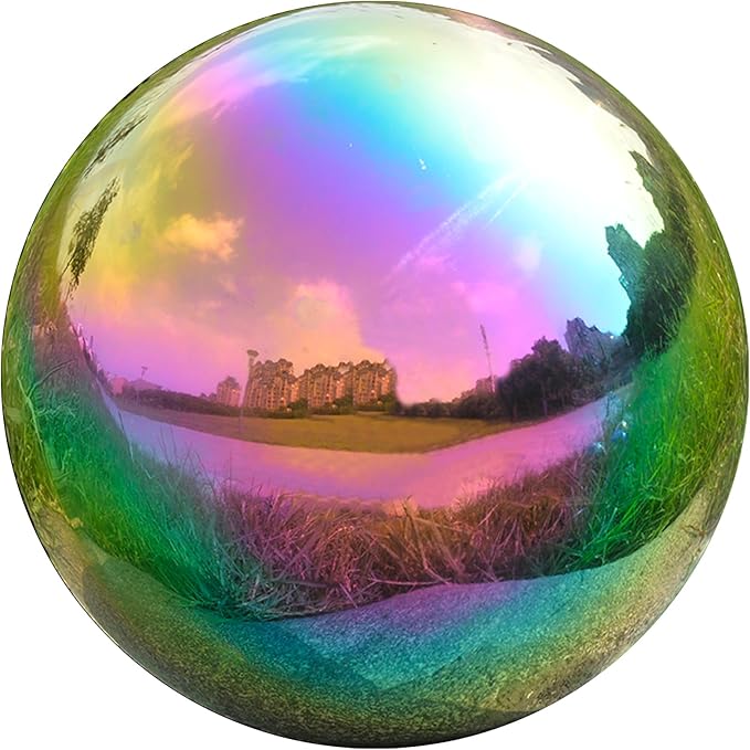 Nerien 6 Inch Gazing Ball, Stainless Steel Garden Mirror Globe, Polished Ornament Sphere, Hollow Floating Reflective Hemisphere, Home Outdoor Pond Housewarming Swimming Pool Decoration Gift, Rainbow