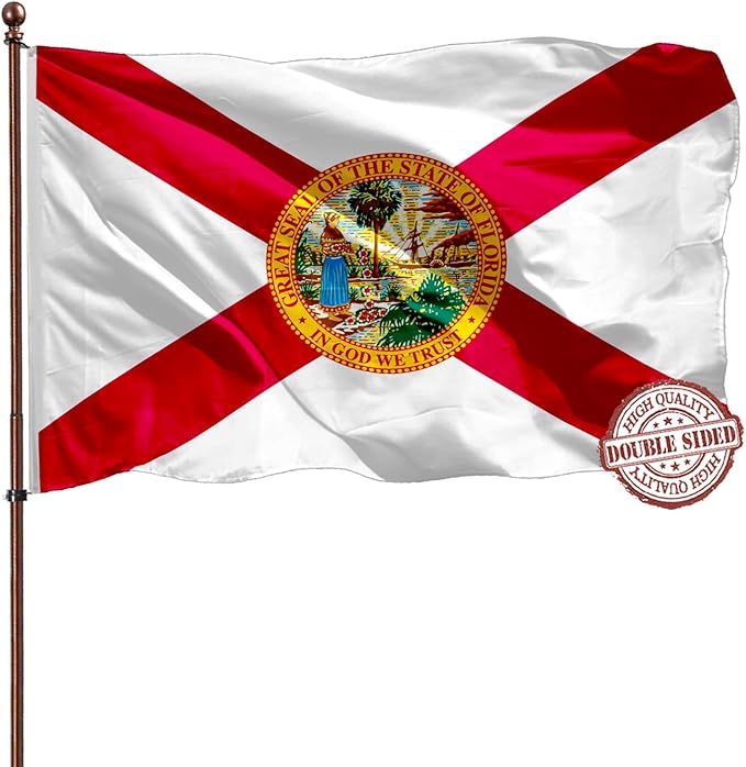 Florida State Flag 3x5 Outdoor Double Sided- 3Ply 240D 4 Rows Stitched- Big State Of Florida Flag 3x5- UV Fade Resistant With Canvas Header & 2 Brass Grommets
