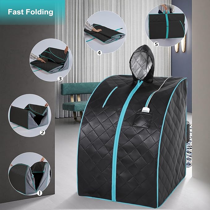 Smartmak Far Infrared Portable Sauna with Hat, 2 of 660nm Red Light Therapy for Knees Recovery, Personal Full Body Home SPA Tent, Separate Heating Foot Pad and Upgraded Folding Chair, 140 ℉