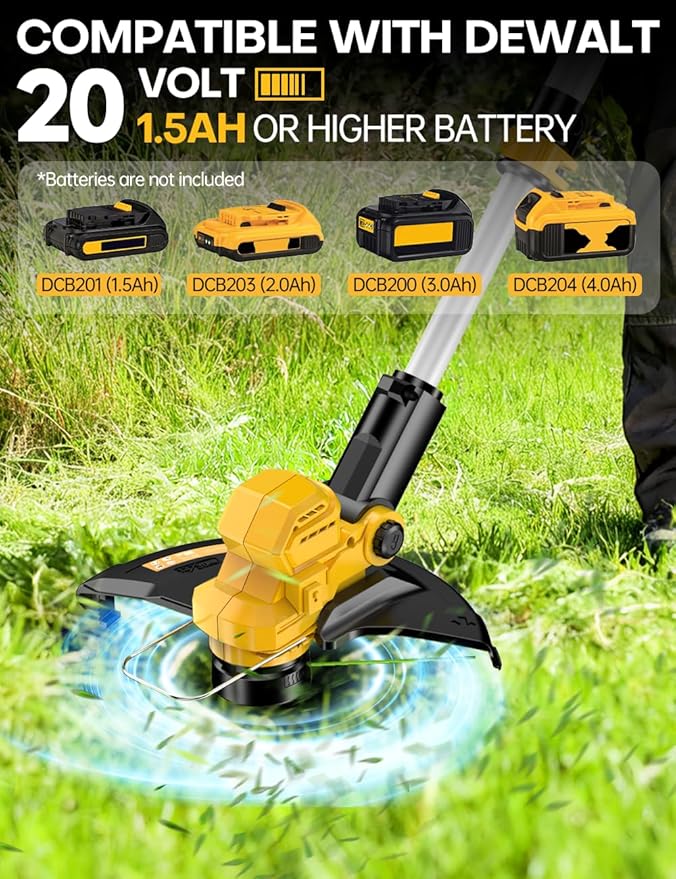 Cordless Weed Wacker, for Dewalt 20V Battery, 3 in 1 Battery Powered Weed Eater & Edger & Mower with Auto Line Feed, 20000 RPM 12 Inch Brushless Grass Trimmer, 6 Line Spools String Trimmer for Lawn
