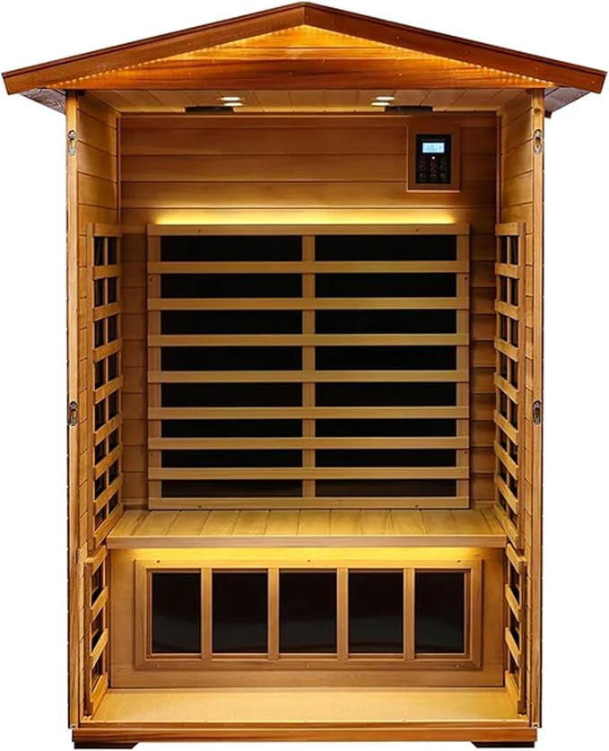 Red Cedar Outdoor Sauna 2 Person,Low EMF Far Infrared Adjustable Sauna,outdoor saunas for home,Traditional Sauna Spa,1850W,8 Heating Plates,LCD Control Panel,Chromotherapy Light,Bluetooth Speaker