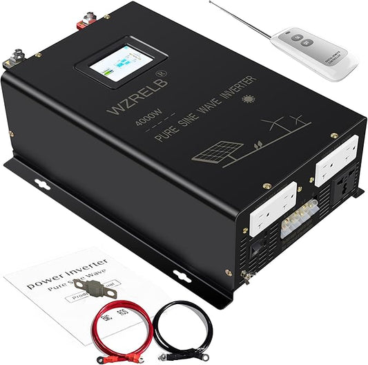 WZRELB 4000W 48V Pure Sine Wave Inverter, 48V DC to 120V/240V Split Phase Power Inverter, 8KW Surge, 5 AC Outlets, AC Hardwire Terminal, High Efficiency up to 91.6%, Wireless Remote