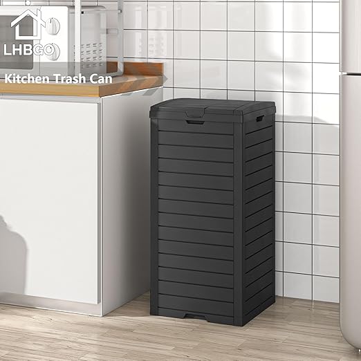 31 Gallon Kitchen Waste Bin with Lid and Drip Tray for Easy Cleaning-Perfect，Resin Outdoor Trash Can for 33-40 Gal Trash Bag, Outdoor Trash Can for Patio,Black Kitchens, and Outdoor Entertaining