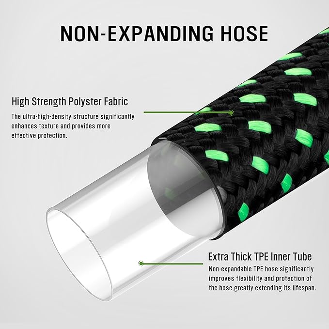 HBlife Garden Hose 100ft, Non Expandable Water Hose with 8 Watering Spray Nozzle, Flexible Lightweight Hose for Yard, Lawn, Car Wash and Outdoor
