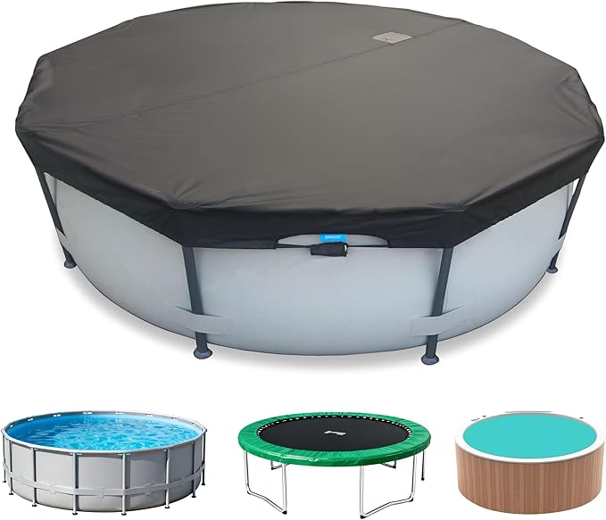8 Ft Wintet Pool Cover, with Automatic Drain Round Pool Cover, One-Piece Quick Installation and Removal for Round Hot Tub and Spa Pool, Preventing Waterlogging, UV Protected