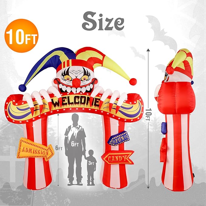 WBHome 10 Ft Halloween Inflatable Clowns Arched Door Outdoor Decorations, Day of The Dead Blow Up Yard Decor with Built-in LED Light (Plug in) for Lawn Home Dia de Los Muertos Party Indoor Outdoor