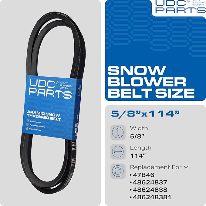 UDC Parts Snow Blower Auger Belt 47846 / Aramid Cord / 114.00 inches/for Craftsman 48624837 48624838 Snow Thrower
