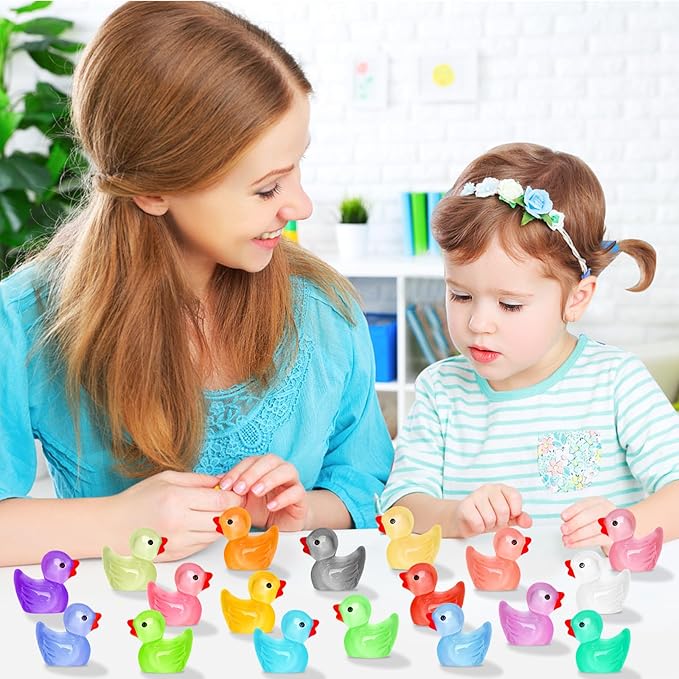 280 pcs Luminous Mini Resin Ducks, Glow in The Dark Tiny Ducks Figures to Hide, Bulk Plastic Duck Miniature for Dollhouse Micro Landscape Aquarium Potted Cake Decor DIY Craft Gifts Party Favors