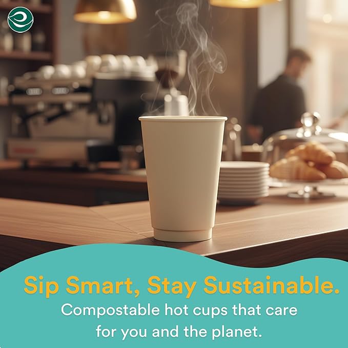 ECO SOUL 100% Compostable Plant-Based 16oz Hot Cups | (25 Count, 16 oz Hot Cups) | Disposable Bagasse Paper Cups | Eco-friendly Cups | Sturdy, Microwave & Oven Safe