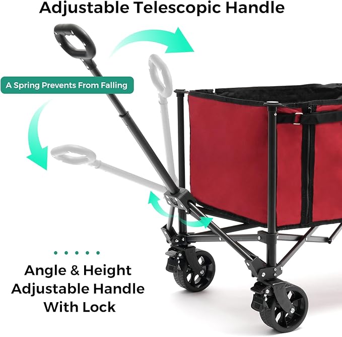 SUNNYFEEL Wagon Cart Foldable, Standard Borderless Version Collapsible Wagon with 220 LBS Max Load, Up to120L Foldable Grocery Cart with Side Opened for Groceries, Garden & Camping,Red