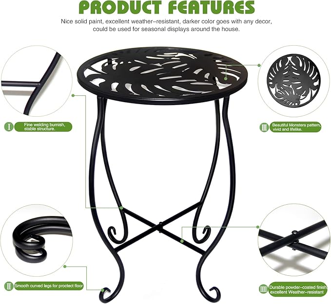 15" Tall Metal Plant Stand, 8" Wide Round Plant Stand for Flower Pot Rustproof Iron Plant Holder for Indoor Outdoor Use, Easy Assemble Flower Stand for Home Garden Display Greenery (Round 2pcs)