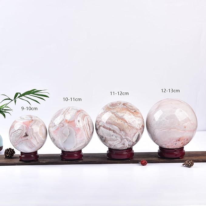 JIC Gem Extra Large Pink Agate Crystal Sphere,Decorative Crystal Ball Pink Gemstone Sphere for Meditation,Office Table Decorations 120-130mm