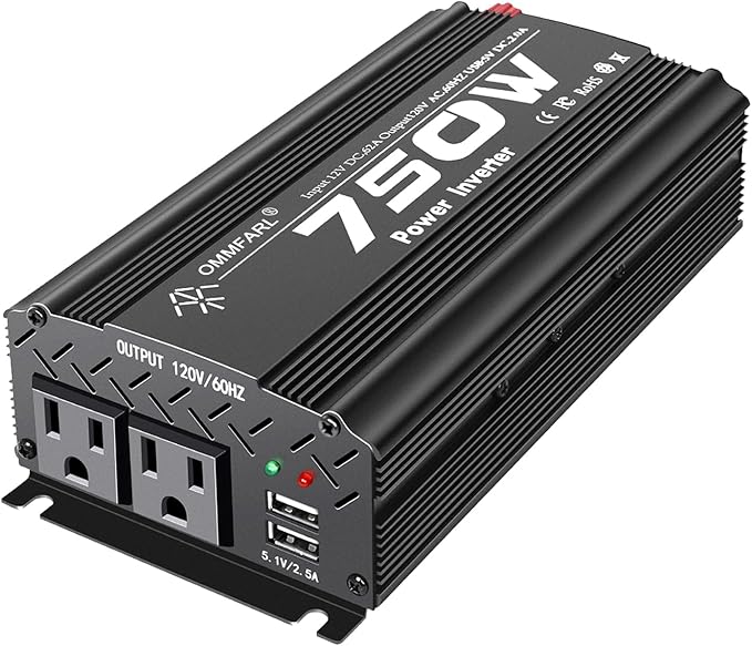 750W Modified Sine Wave Power Inverter DC 12V to AC 110V, Peak 1500 Watt, Car Plug Inverter Adapter Power Converter with 4.2A Dual USB Charging Ports and 2 AC Outlets Car Charger Black