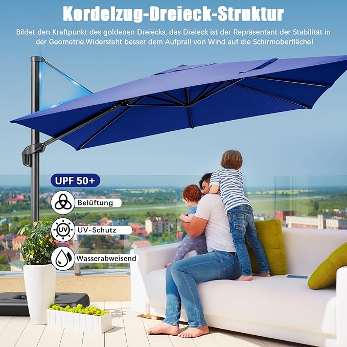 Hotime 10ft Patio Umbrella Outdoor Patio Windproof and Height adjustable, Heavy Duty Aluminum Square Offset Patio Umbrella Cantilever Pool Umbrella with 360°Rotation for Garden Deck, Dark Blue2