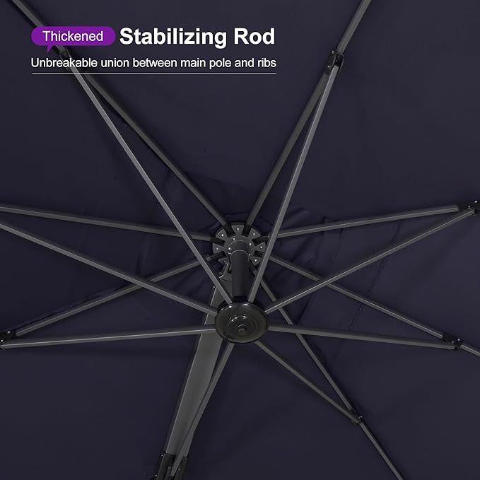 PURPLE LEAF 10' X 13' Patio Umbrella Large Rectangle Outdoor Aluminum Offset Umbrella with 360-degree Rotation Cantilever Umbrella for Garden Deck Backyard Pool Navy Blue