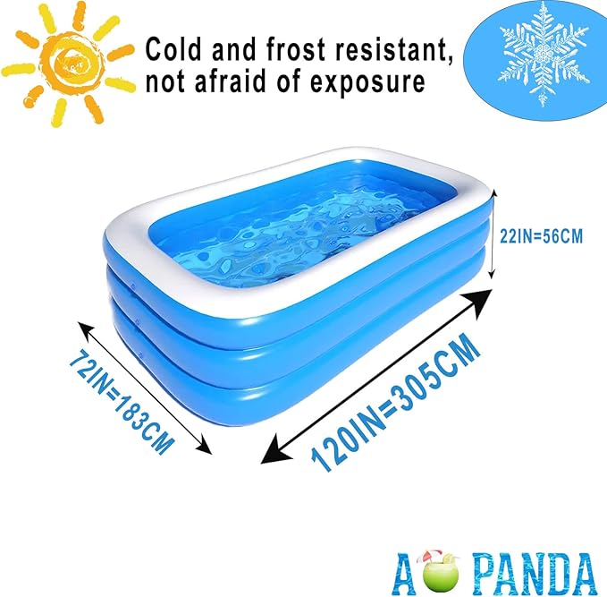 Inflatable Pool for Kids and Adults, Inflatable Swimming Pool 120" X 72" X 22" Oversized Thickened Family Swimming Pool for Toddlers, Outdoor, Garden, Backyard, Summer Water Party.
