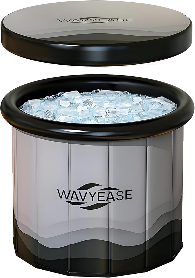 WAVYEASE Upgraded Portable Cold Plunge Tub for Athletes & Adults | 100 GAL Foldable Ice Bath with Insulative Cover | Instant Setup for Indoor & Outdoor Recovery (Grey)