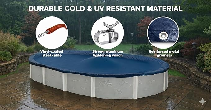 Aboveground Pool Winter Cover, Fits 10’ x 15’ Oval, Solid Blue – Includes Winch and Cable for Easy Installation – Superior Strength & Durability, Treated for UV Protection, WC1015OV
