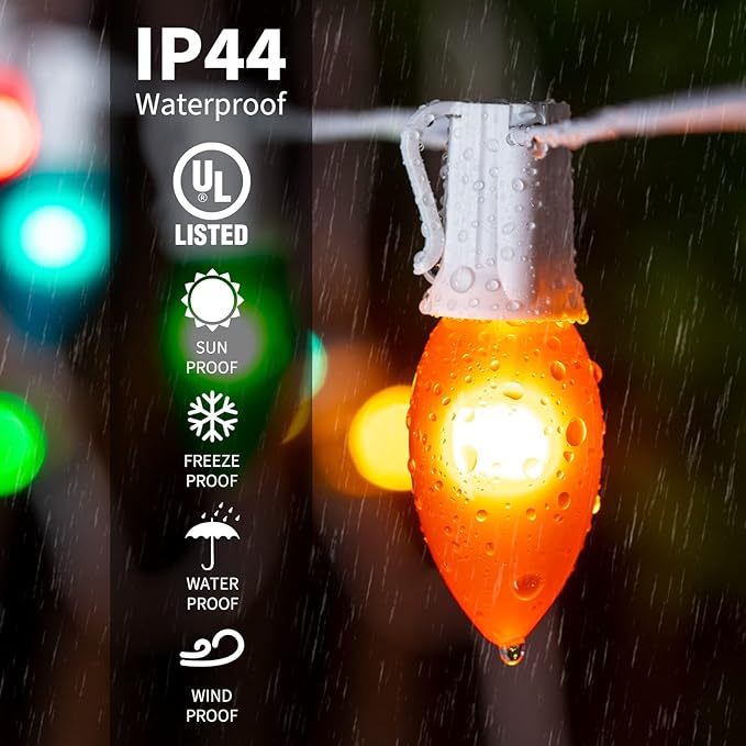 Minetom C9 String Lights Outdoor Christmas Lights 25 Feet Frosted Multi-Colored for Patio Room Christmas Tree Party Backyard Decoration White Wire