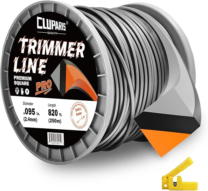 Cluparis 3-Pound Super Heavy Duty Trimmer Line .095-Inch-by-820-ft Square Pro Trimmer Line Spool 3-Component Tri-Extrusion Weed Eater String with Super Line Cutter