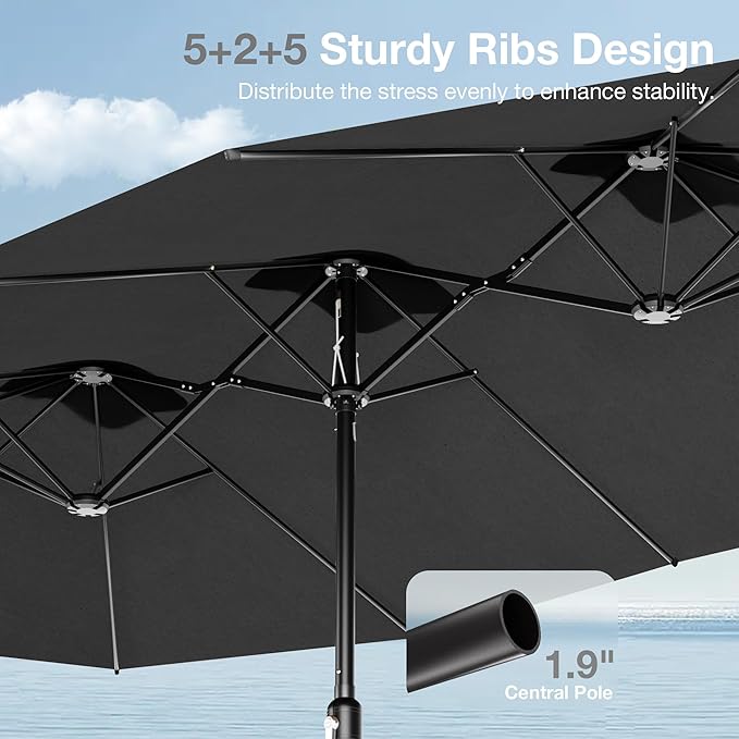 Joyside 15FT Large Patio Umbrella with Base Included, Outdoor Double Sided Umbrella, Rectangle Umbrella with Crank Handle, 12 Sturdy Ribs for Deck, Porch and Pool