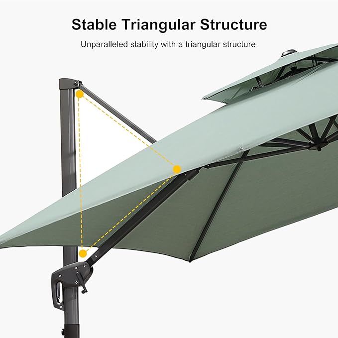 PURPLE LEAF 9' x 12' Cantilever Patio Umbrella Outdoor Umbrella with 280lbs Base Large Rectangular Windproof Offset Umbrella for Pool Deck Garden, Mint Green