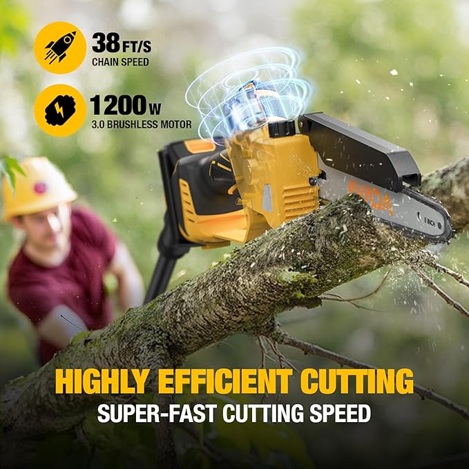2-IN-1 Cordless 8-Inch Pole Saw & Chainsaw for DeWALT 20V MAX Battery - 1200W Brushless Motor, Total Reach of Max 15.9 FT, Lightweight, 8"&6"Electric Pole Saws for Tree Trimming Pruning (Tool Only)
