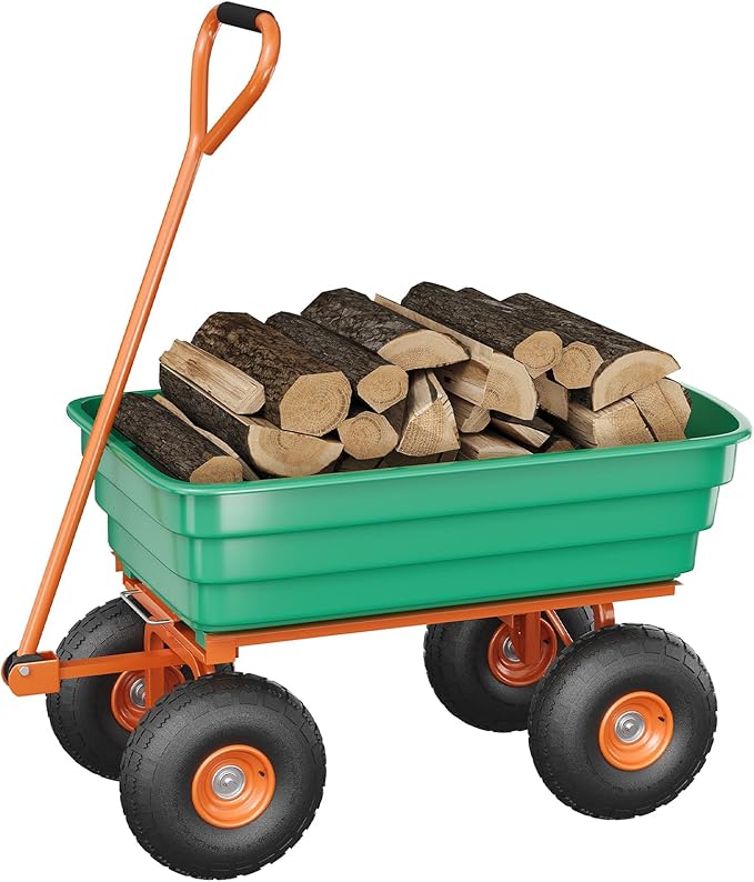 All-Terrain Garden Dump Cart with Removable Bed | 600Lb Heavy Duty Utility Wagon for Yard Work | 180° Pivoting Handle for Easy Control | Hauls Soil, Plants, Tools with Ease