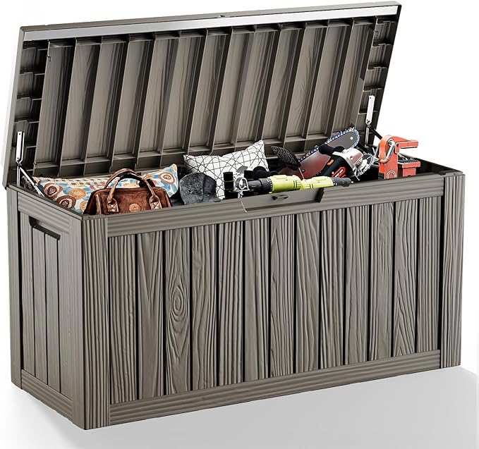 EasyUp 81 Gallon Deck Boxes Waterproof, Outdoor Large Storage Boxes with Lids, Outside Resin Storage Box & Deck Boxes for Patio, Garden Use(Black)