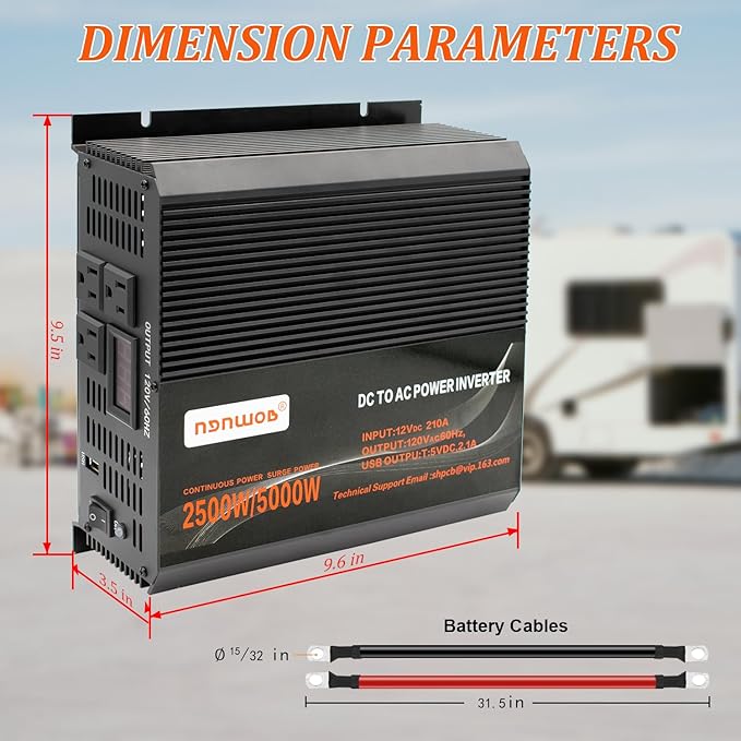 2500 watt Inverter Modified Wave car Power Inverter for car Vehicles Truck Camper Solar Panel 12v to 110v /120V Power Converter Adapter with Clamps 2500 watt