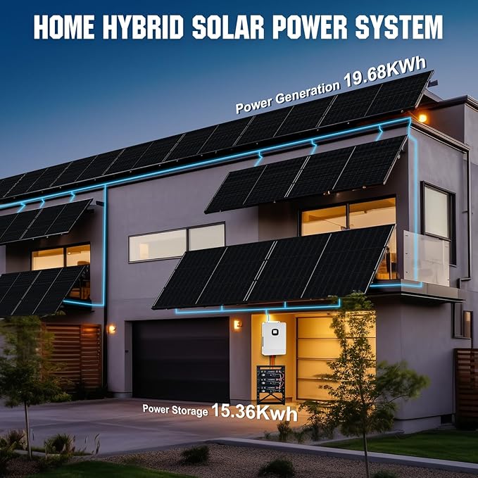 ECO-WORTHY Home Off-Grid Solar Power System: 10KW 120V/240V Output+ 15.36kWh UL1973&UL9540A Certified Lithium Battery (3 * 48V100Ah)+ 4920W Solar Panel (12 * 410W)，Complete Off-Grid Solar Kit