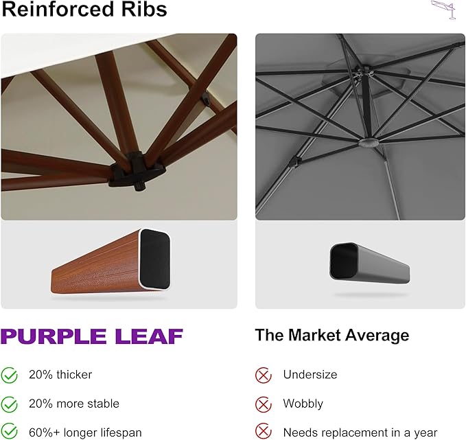 PURPLE LEAF 9ft Patio Umbrella Outdoor Square Umbrellas Large Cantilever Umbrella Windproof Offset Umbrellas Heavy Duty Sun Umbrella for Garden Deck Pool Patio, Cream