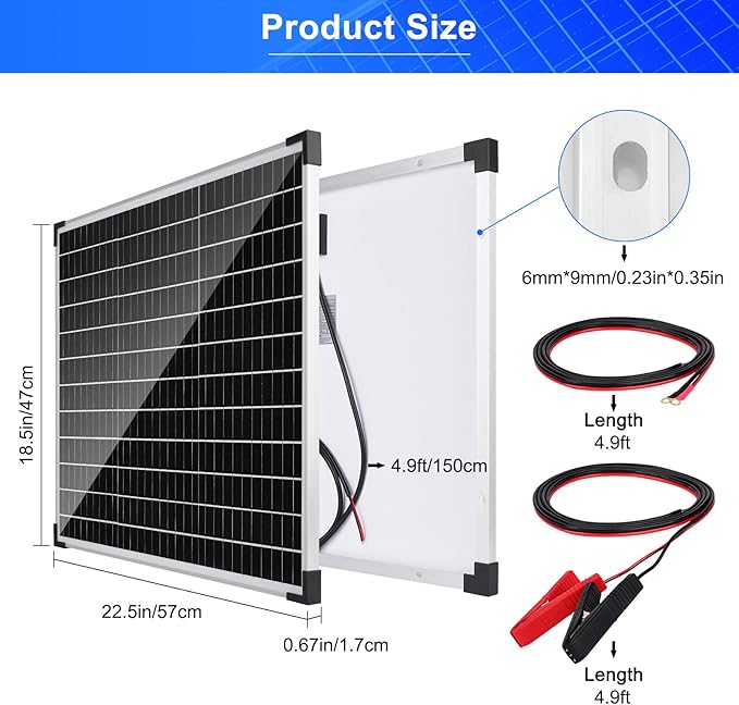Solar Panel Kit 50W with 10A Charge Controller Monocrystalline Solar Panel Kit with Extension Cable for Car Roof RV Marine Rooftop Farm Battery and Other Off-Grid Applications