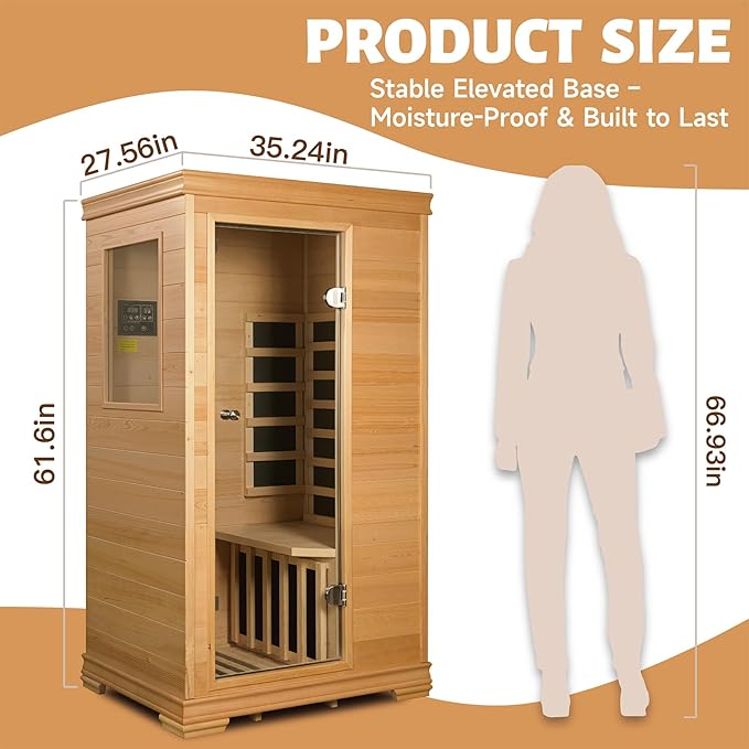 Indoor Infrared Sauna Room, Premium Canadian Hemlock Wood, Built-in Speakers, Tea Tray, Easy Setup, Quick Heating, Perfect Home Sauna, 35 * 27 * 61 Inch