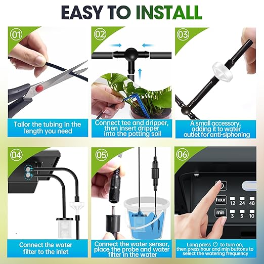 Drip Irrigation System - Skycow Solar Automatic Drip Irrigation Kit System 15 Potted Indoor Outdoor Garden Balcony Anti-Siphoning Plant Watering System 25 Timing Mode 1500mAh Battery 49FT