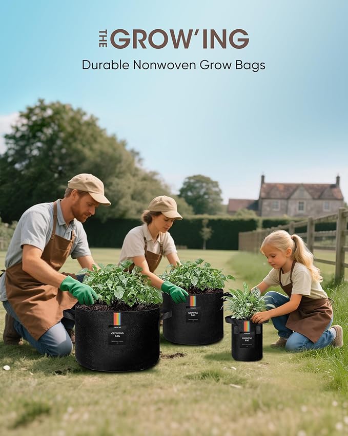 The Growing 5 Pack 3 Gallon Fabric Grow Bags，Thickened Aeration Nonwoven Fabric Plant Pots with Durable Handles,Heavy Duty 300G Planter Pot for Tomato, Fruits, Vegetables and Flowers, Black