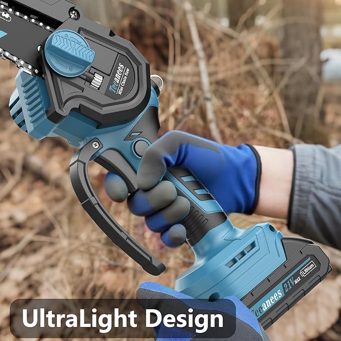 Mini Chainsaw Cordless, 8 Inch & 6 Inch Portable Electric Chain Saw with 2 Battery 8 Chains, Auto Oiler, Battery Powered Small Handheld Saw for Wood Cutting, Tree Trimming, Garden(Blue)