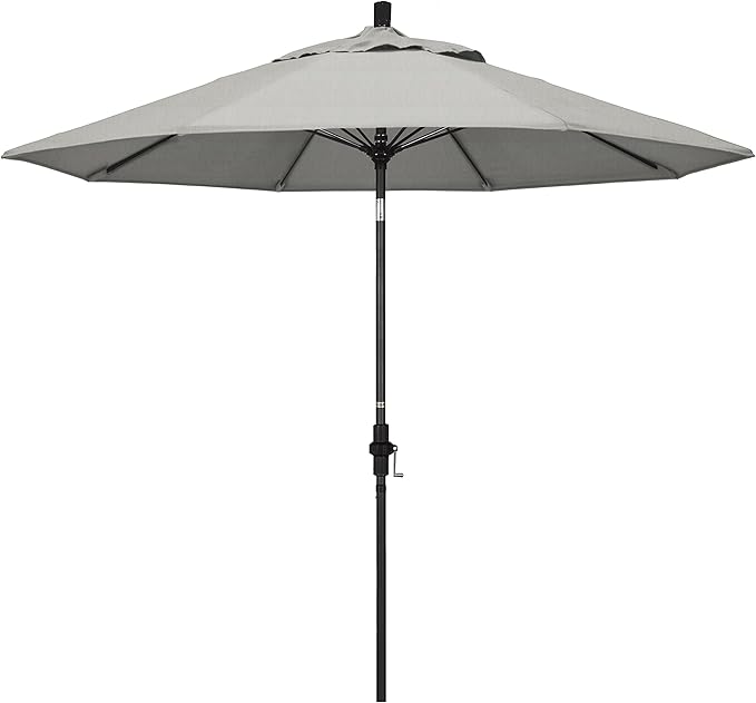 California Umbrella 9' Round Aluminum Pole Fiberglass Rib Market Umbrella, Crank Lift, Collar Tilt, Black Pole, Sunbrella Spectrum Mist