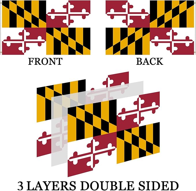 Big Maryland State Flag 3x5 Outdoor Double Sided- 3Ply 240D 4 Rows Stitched- MD State Flag- UV Fade Resistant With Canvas Header & 2 Brass Grommets