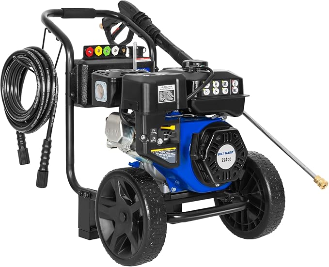 BILT HARD 3500 PSI 2.5 GPM Gas Power Pressure Washer, 224cc 4-Cycle Engine, Heavy Duty Gas Pressure Washer with Spray Gun and Wand, 5 Quick Connect Nozzle Tips, 3/5"×25' Hose, 49-State