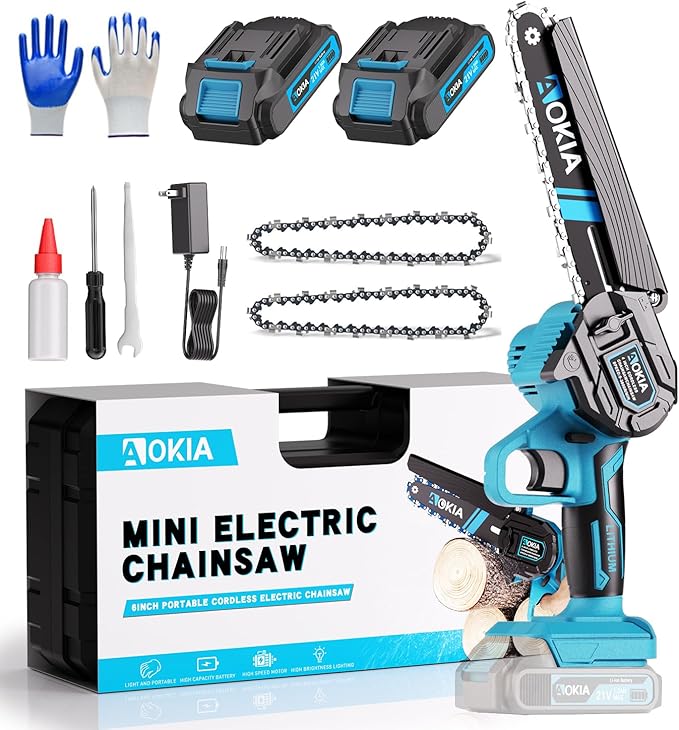 Mini Chainsaw, 6 inch Mini Chainsaw Cordless, Small Hand held Electric Power Chain Saw 2 Battery Powered Operated, Household and Garden for Tree Trimming Wood Cutting, Gifts for Father Husband Men
