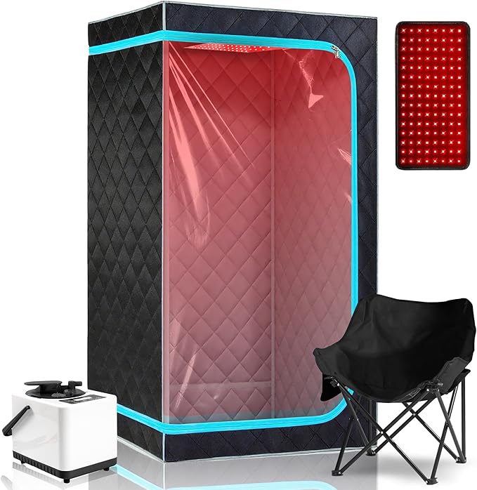 Portable Steam Saunas,Full Body Steam Sauna Box with 3L Steamer Pots for Home Spa,Sauna Tents 16 Levels 99 Minutes with Remote Control,Foldable Chair 33.8''x 33.8''x 65.74''