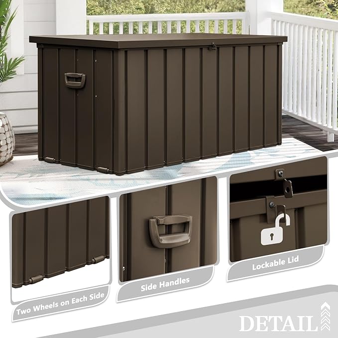 Domi 100-Gallon Outdoor Storage Box – Waterproof, Lockable Storage Cabinet for Patio Furniture, Garden Tools & Pool Supplies – Large Metal Storage for Cushions, Toys & More