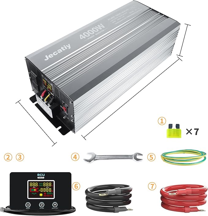 4000 Watt Pure Sine Wave Power Inverter DC 24V to 110V/120V AC Converter with 2 AC,5V 2.4A USB Charging Ports, Car Solar Power Inverters with LCD Display for Home RV Truck